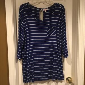 Molly & Isadora blue with white stripes long sleeve tunic sized 1X